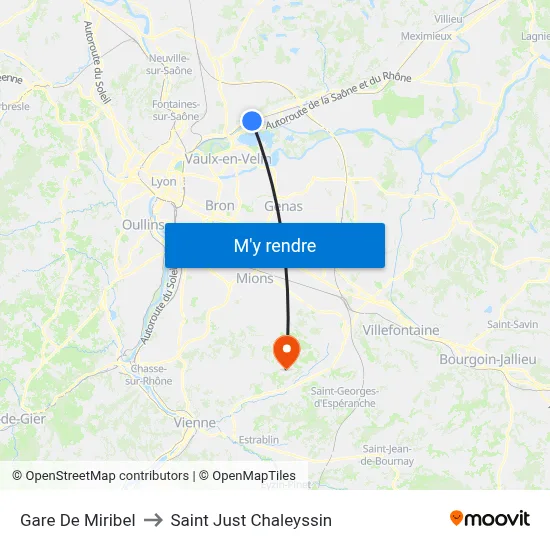 Gare De Miribel to Saint Just Chaleyssin map