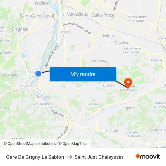 Gare De Grigny-Le Sablon to Saint Just Chaleyssin map