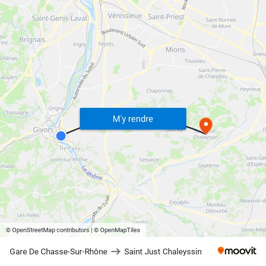 Gare De Chasse-Sur-Rhône to Saint Just Chaleyssin map