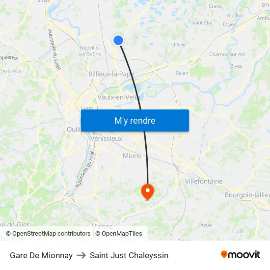 Gare De Mionnay to Saint Just Chaleyssin map