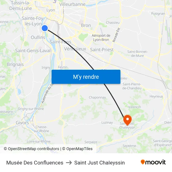 Musée Des Confluences to Saint Just Chaleyssin map
