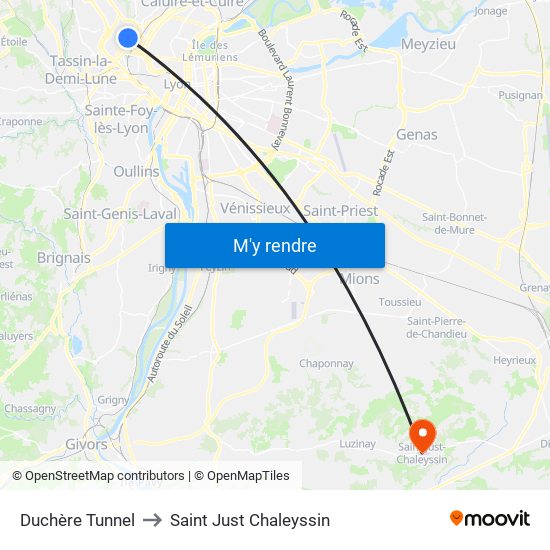 Duchère Tunnel to Saint Just Chaleyssin map