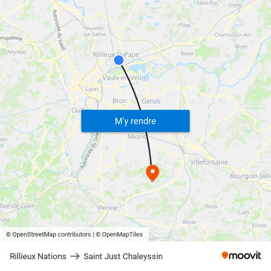 Rillieux Nations to Saint Just Chaleyssin map