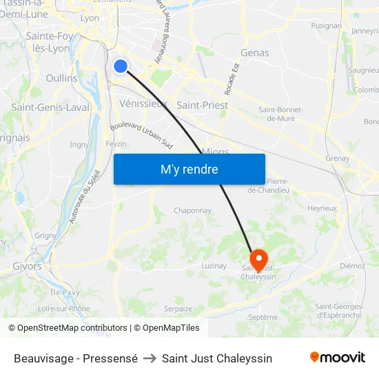 Beauvisage - Pressensé to Saint Just Chaleyssin map