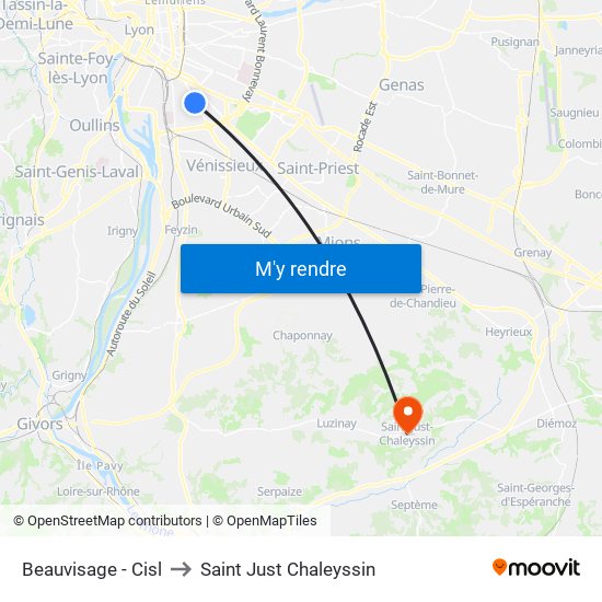 Beauvisage - Cisl to Saint Just Chaleyssin map