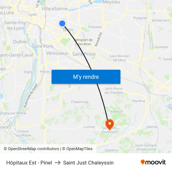 Hôpitaux Est - Pinel to Saint Just Chaleyssin map