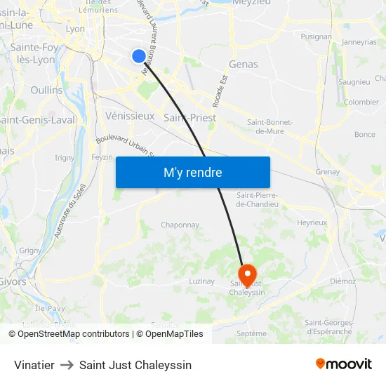 Vinatier to Saint Just Chaleyssin map