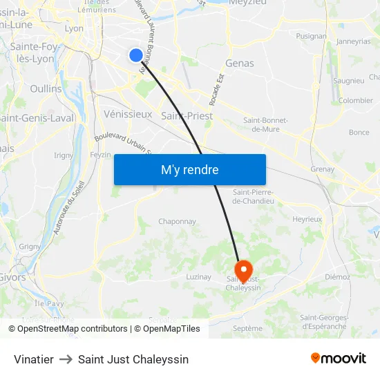 Vinatier to Saint Just Chaleyssin map