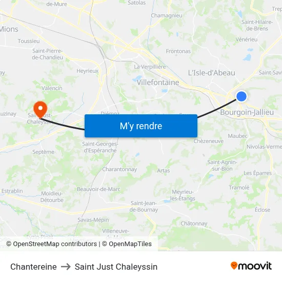 Chantereine to Saint Just Chaleyssin map