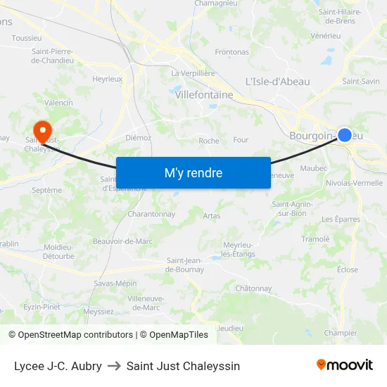 Lycee J-C. Aubry to Saint Just Chaleyssin map