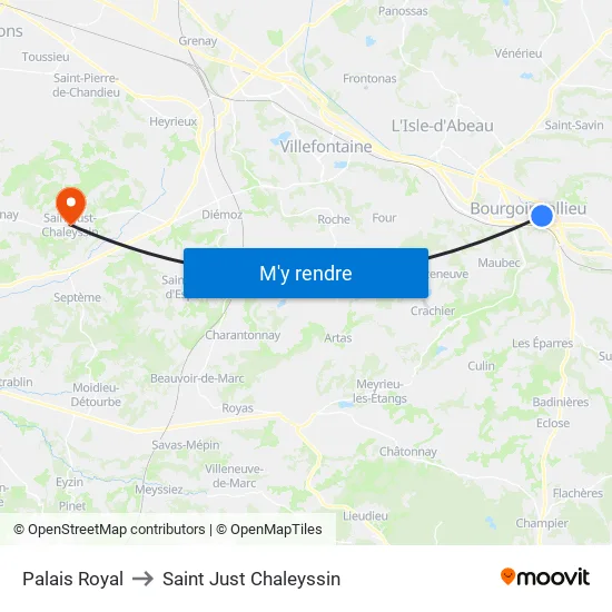 Palais Royal to Saint Just Chaleyssin map