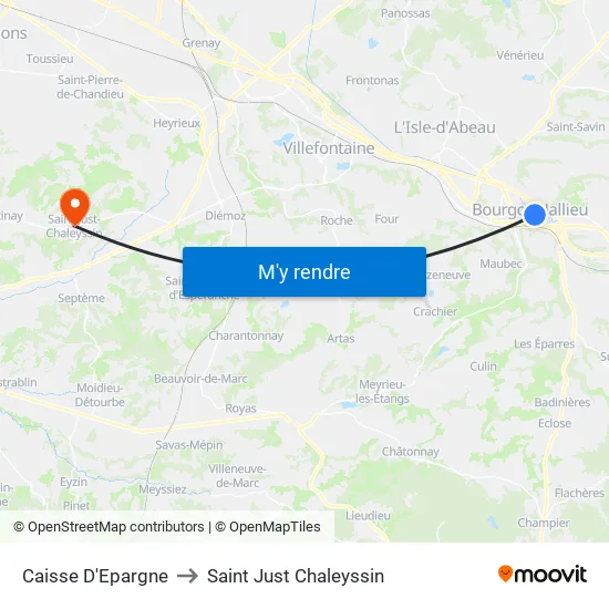 Caisse D'Epargne to Saint Just Chaleyssin map