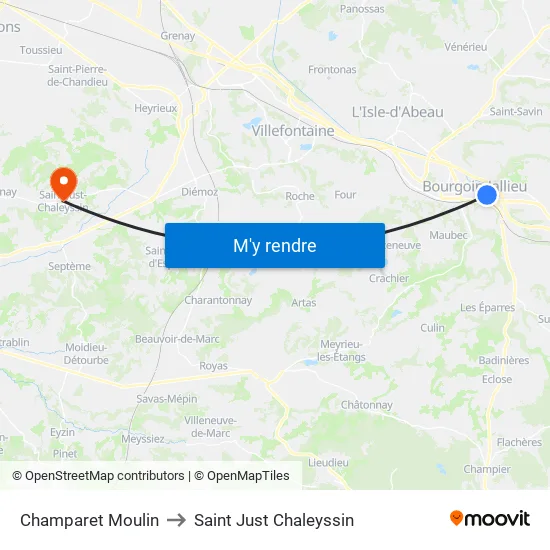 Champaret Moulin to Saint Just Chaleyssin map