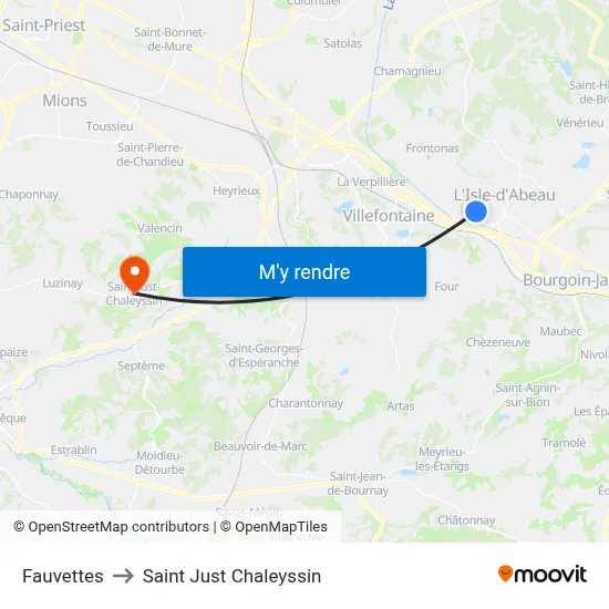 Fauvettes to Saint Just Chaleyssin map