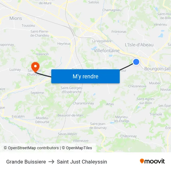 Grande Buissiere to Saint Just Chaleyssin map