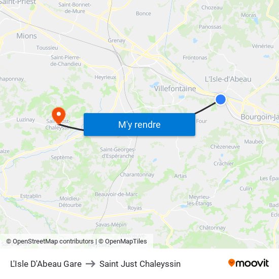 L'Isle D'Abeau Gare to Saint Just Chaleyssin map