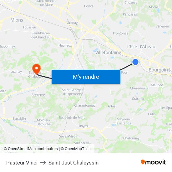 Pasteur Vinci to Saint Just Chaleyssin map