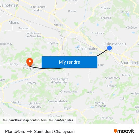 Plantã©Es to Saint Just Chaleyssin map