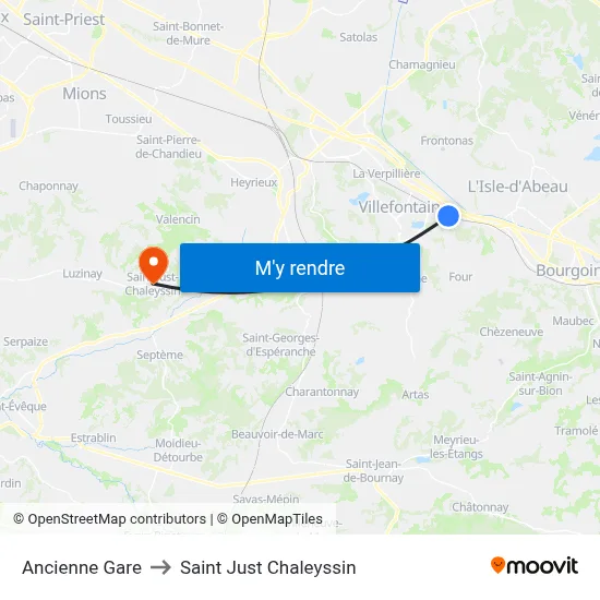 Ancienne Gare to Saint Just Chaleyssin map