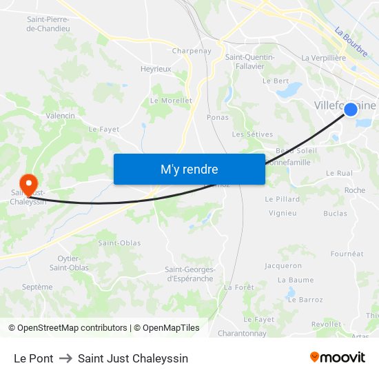 Le Pont to Saint Just Chaleyssin map