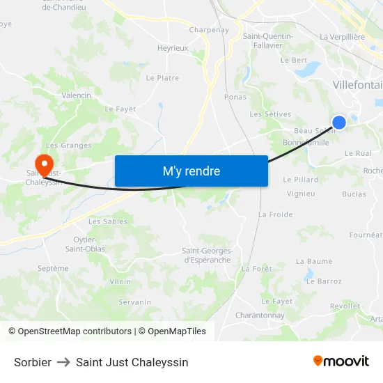 Sorbier to Saint Just Chaleyssin map
