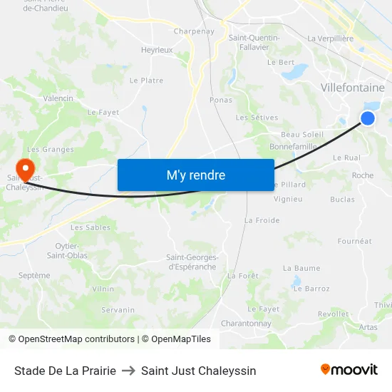 Stade De La Prairie to Saint Just Chaleyssin map