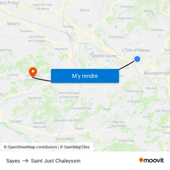 Sayes to Saint Just Chaleyssin map