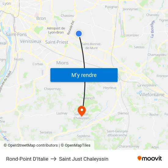 Rond-Point D'Italie to Saint Just Chaleyssin map