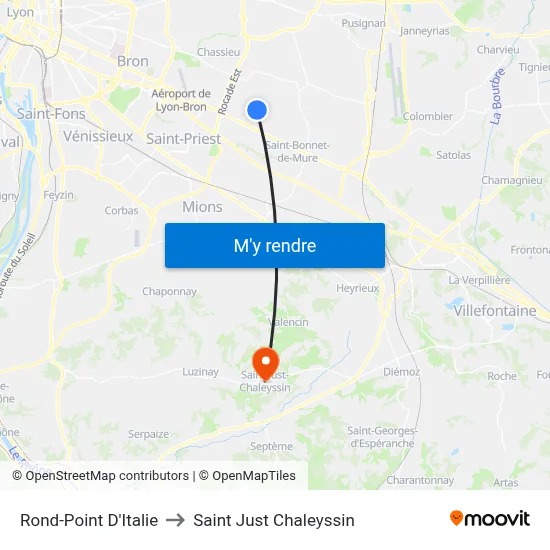 Rond-Point D'Italie to Saint Just Chaleyssin map