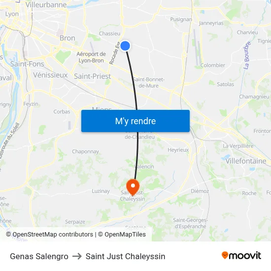 Genas Salengro to Saint Just Chaleyssin map