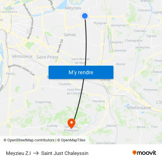 Meyzieu Z.I to Saint Just Chaleyssin map