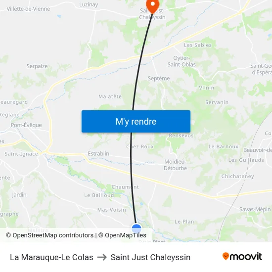 La Marauque-Le Colas to Saint Just Chaleyssin map