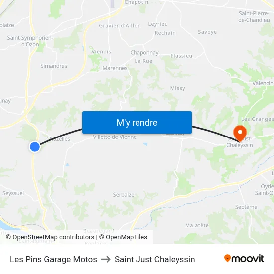 Les Pins Garage Motos to Saint Just Chaleyssin map