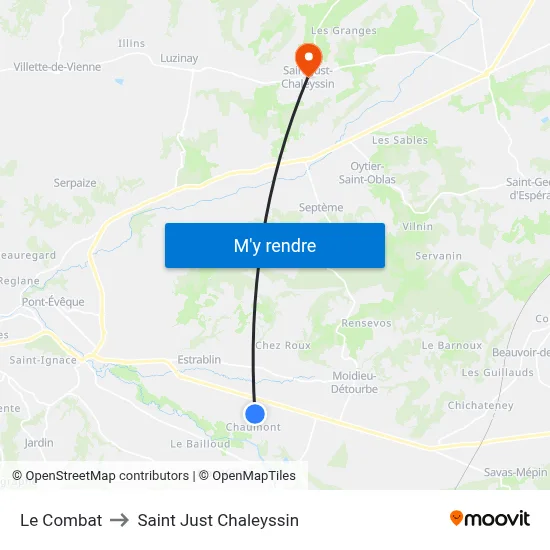 Le Combat to Saint Just Chaleyssin map