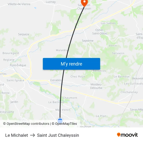 Le Michalet to Saint Just Chaleyssin map