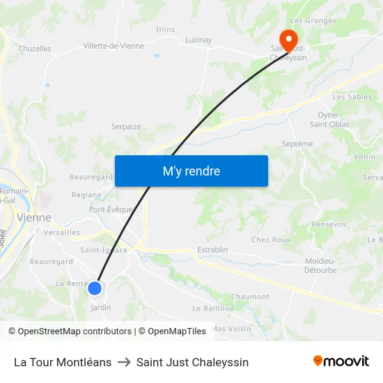 La Tour Montléans to Saint Just Chaleyssin map