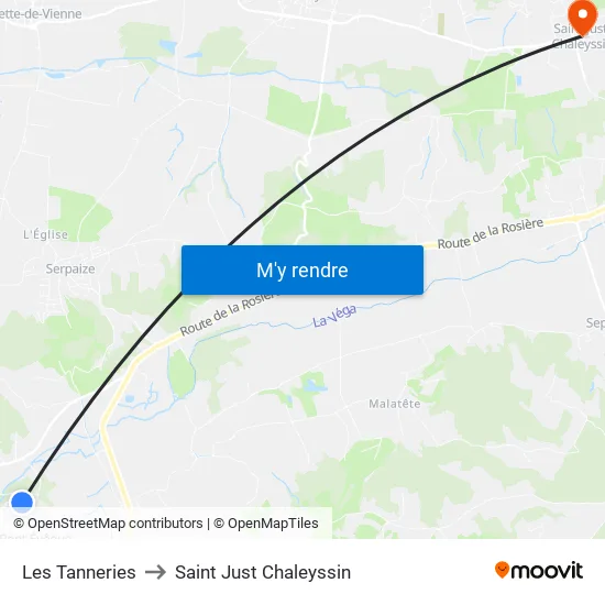 Les Tanneries to Saint Just Chaleyssin map