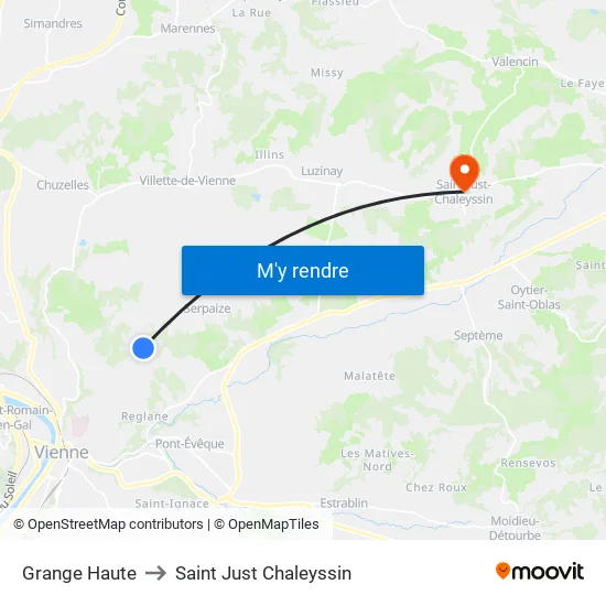 Grange Haute to Saint Just Chaleyssin map