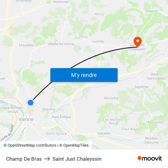 Champ De Bras to Saint Just Chaleyssin map