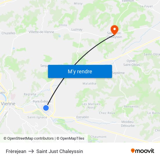 Frèrejean to Saint Just Chaleyssin map