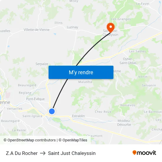 Z.A Du Rocher to Saint Just Chaleyssin map