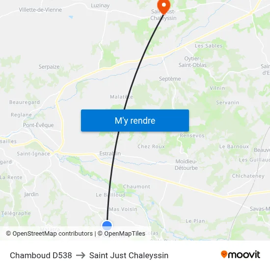 Chamboud D538 to Saint Just Chaleyssin map