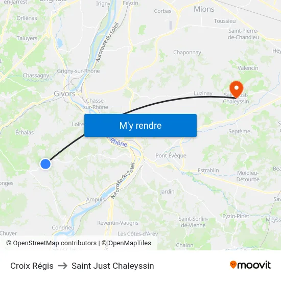 Croix Régis to Saint Just Chaleyssin map