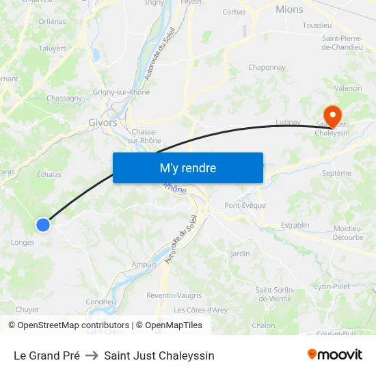 Le Grand Pré to Saint Just Chaleyssin map