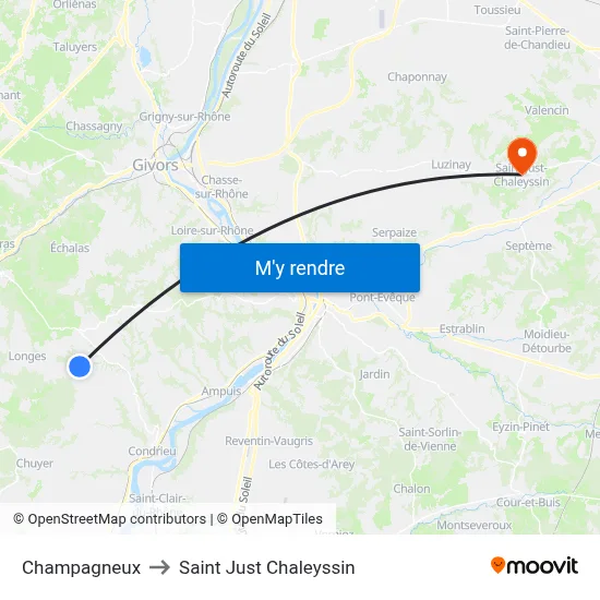 Champagneux to Saint Just Chaleyssin map