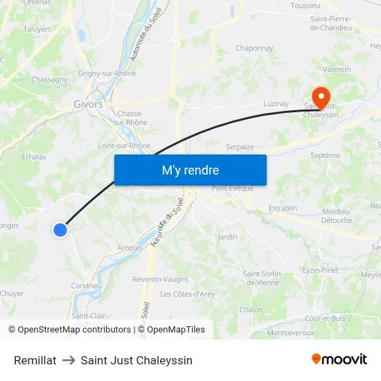 Remillat to Saint Just Chaleyssin map