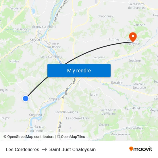 Les Cordelières to Saint Just Chaleyssin map