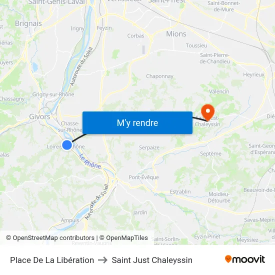 Place De La Libération to Saint Just Chaleyssin map