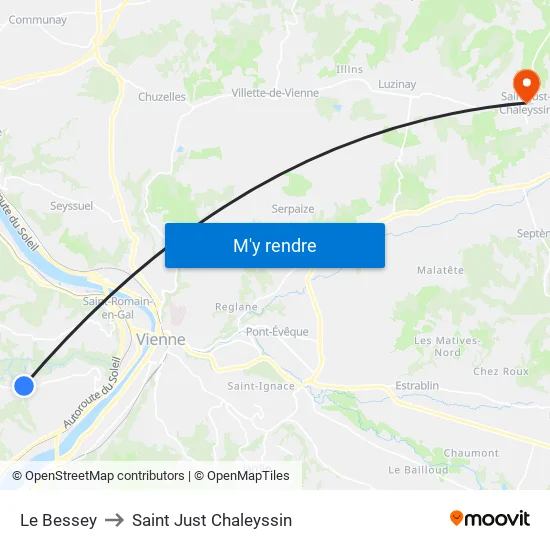 Le Bessey to Saint Just Chaleyssin map