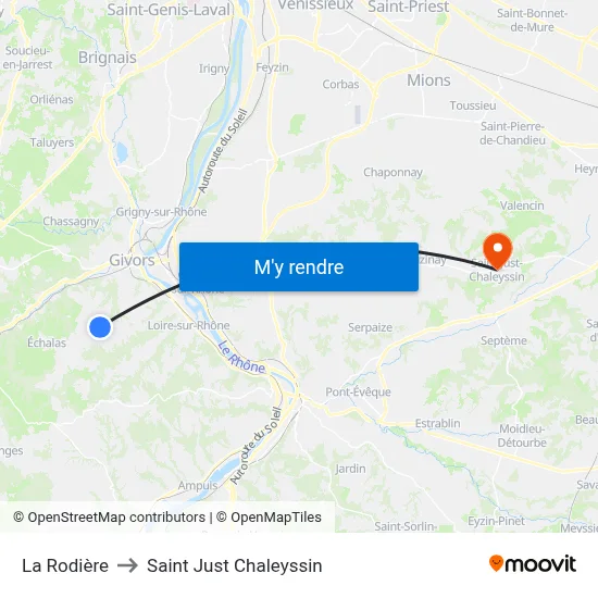 La Rodière to Saint Just Chaleyssin map